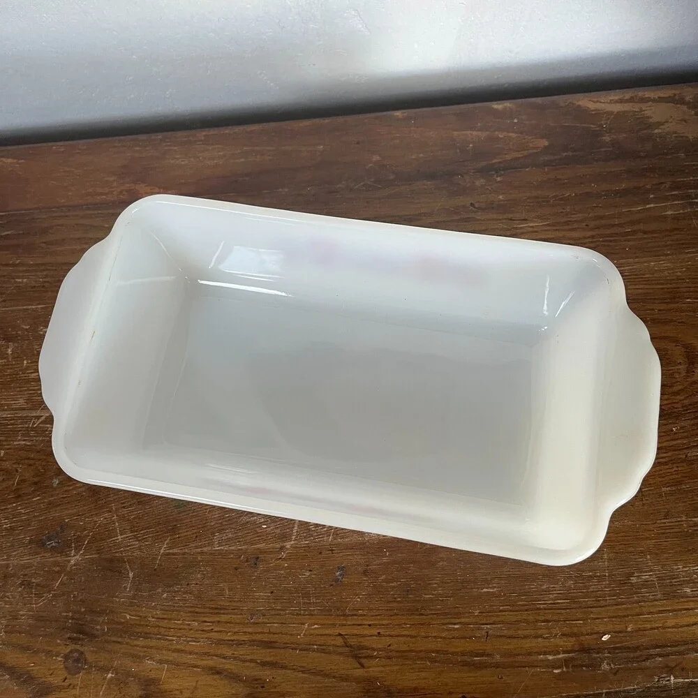 VTG Fire King Primrose Milk Glass Bread Loaf Pan 409 Baking Dish 1 Qt Floral USA